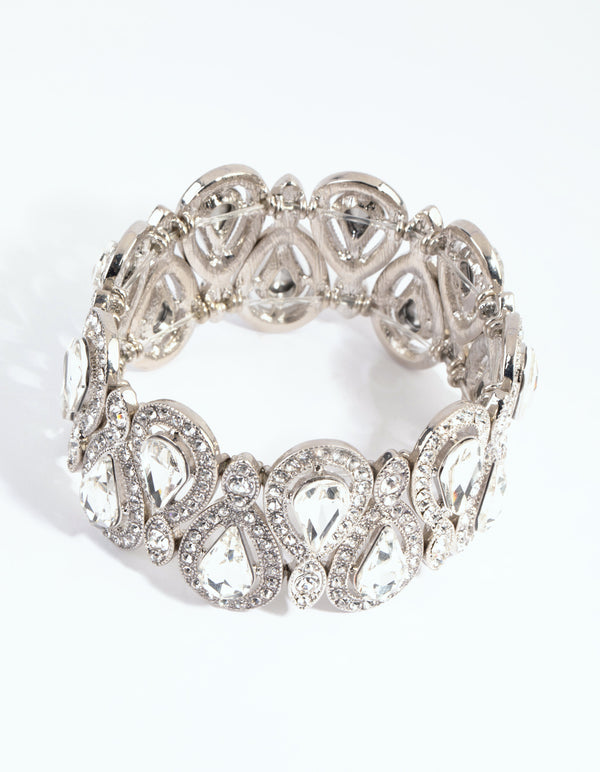 Rhodium Diamante Teardrop Stretch Bracelet