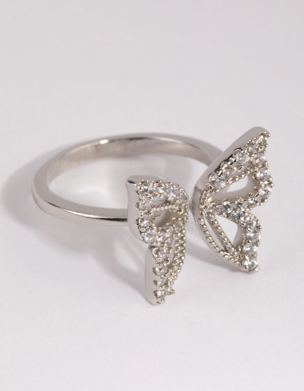 Rhodium Cubic Zirconia Butterfly Ring