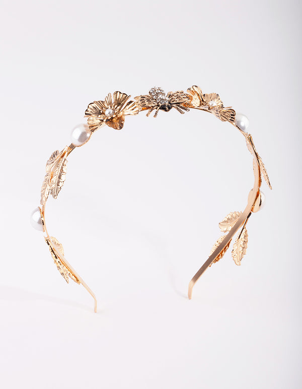 Antique Gold Bee & Flower Alice Band