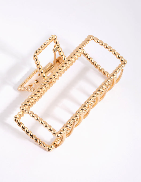 Gold Rectangular Textured Twist Claw Clip