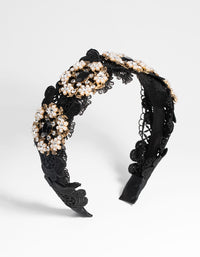 Black Lace & Flower Beaded Headband - link has visual effect only