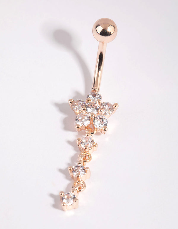 Rose Gold Surgical Steel Flower Belly Bar