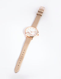 Rose Gold Mother of Pearl Pu Strap Watch - link has visual effect only