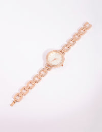 Rose Gold Diamante Chain Link Watch - link has visual effect only