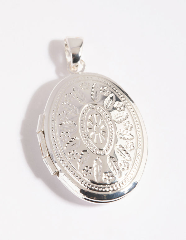 Silver Plated Etched Oval Locket Charm