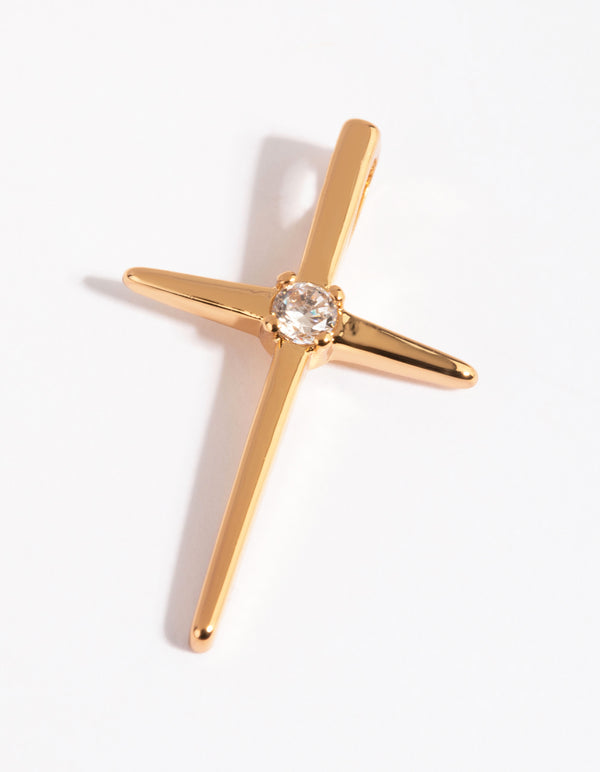 Gold Plated Cubic Zirconia Cross Charm