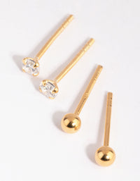 Gold Plated Sterling Silver Ball Stud & Hoop Earring Pack - link has visual effect only