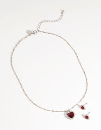 Silver Ruby Heart Necklace & Earring Set - link has visual effect only