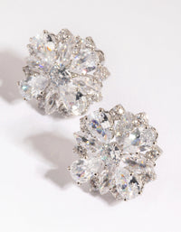 Silver Cubic Zirconia Flower Stud Earrings - link has visual effect only