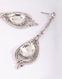 Rhodium Cup Out Teardrop Earrings - link has visual effect only