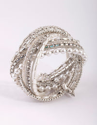 Silver Plated Multi Bead Cuff Bracelet - link has visual effect only