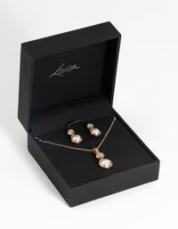 Gold Twisted Pearl Necklace & Earring Set - link has visual effect only