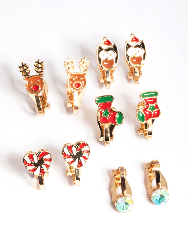 Kids Festive Stocking Clip-On Earrings