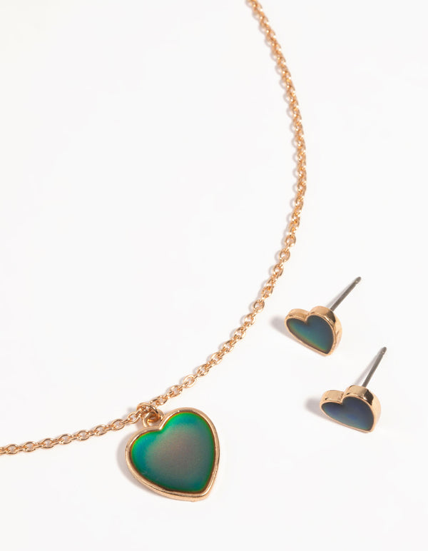 Kids Mood Heart Necklace & Earrings Set