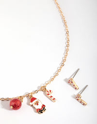 Kids Festive Santa & Candy Cane Necklace & Earrings Set - link has visual effect only