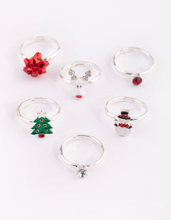 Kids Festive Diamante & Bow Ring 6-Pack