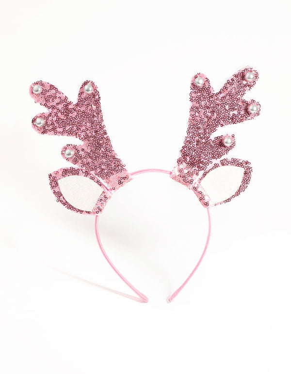 Kids Pink Glitter Antler Headband