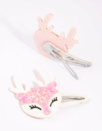 Kids Festive Pink Reindeer Snap Clips - link has visual effect only