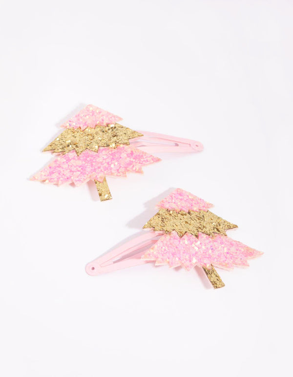 Kids Festive Pink Tree Snap Clips