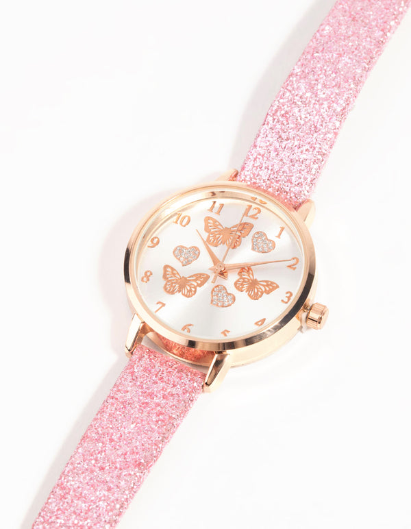 Kids Rose Gold Butterfly Glitter Watch