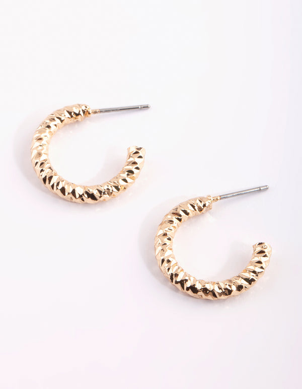 Gold Textured Huggie Hoop Earrings