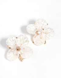 Gold Large Pearlised Flower Earrings - link has visual effect only