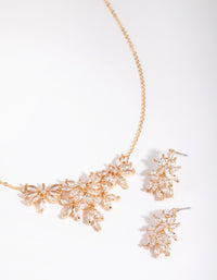 Gold Diamond Simulant Navette Flower Necklace & Earring Set - link has visual effect only