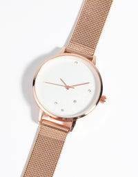 Rose Gold Flower Diamante Mesh Watch - link has visual effect only