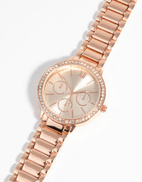 Rose Gold Diamante Chain Link Watch - link has visual effect only