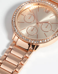 Rose Gold Diamante Chain Link Watch - link has visual effect only