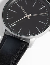 Silver Classic Faux Leather Watch - link has visual effect only