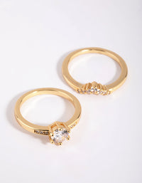 Gold Plated Engagement Style Ring Set with Cubic Zirconia - link has visual effect only