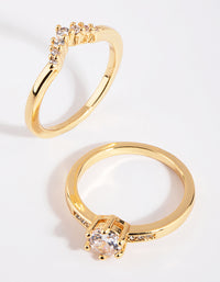 Gold Plated Engagement Style Ring Set with Cubic Zirconia - link has visual effect only