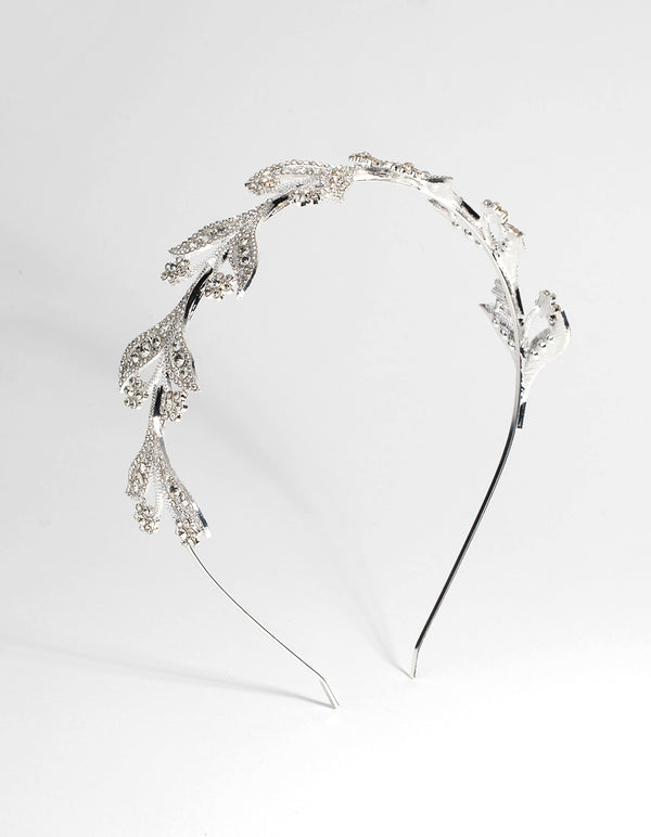 Silver Diamante Encrusted Leaf Alice Band