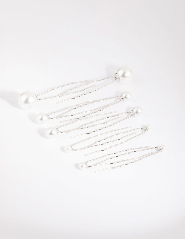 Silver Pearl Hair Pin Pack