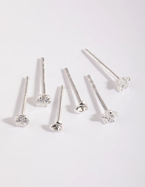 Sterling Silver Diamante Stud Earring Pack