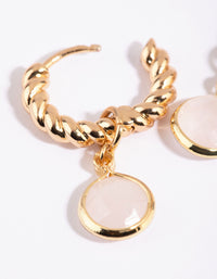 Gold Plated Huggie Hoop Earrings with Rose Quartz - link has visual effect only