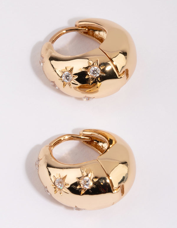 Gold Plated Huggie Hoop Earrings with Cubic Zirconia