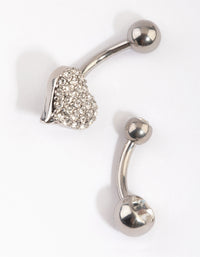 Surgical Steel Heart & Diamante Belly Ring Set - link has visual effect only