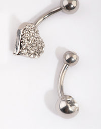 Surgical Steel Heart & Diamante Belly Ring Set - link has visual effect only