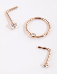 Rose Gold Plated Titanium Diamante Nose Stud Pack - link has visual effect only