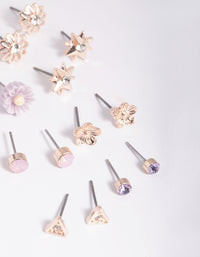 Rose Gold Triangle & Flower Stud Earring 8-Pack - link has visual effect only