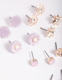 Rose Gold Triangle & Flower Stud Earring 8-Pack - link has visual effect only