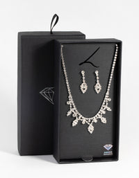 Silver Diamond Simulant Necklace & Earrings Set - link has visual effect only