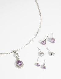 Purple Diamond Simulant Teardrop Necklace & Earrings Set - link has visual effect only