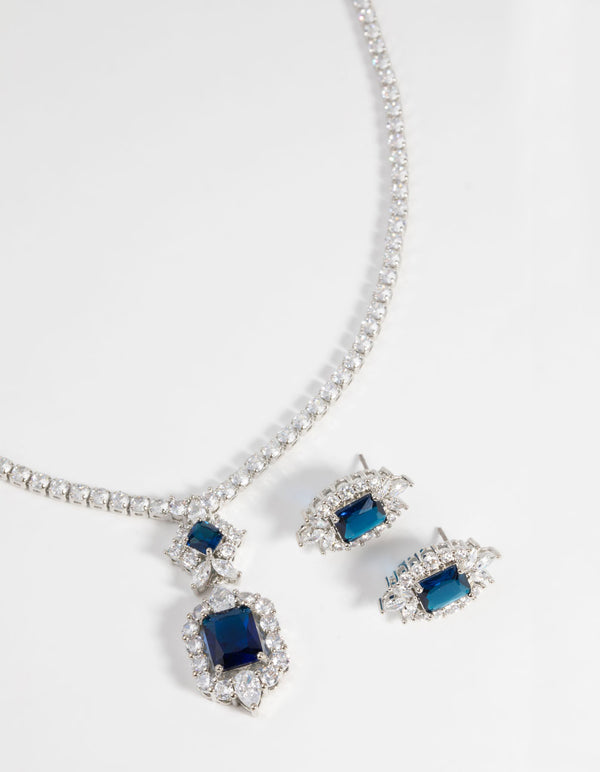 Sapphire Diamond Simulant Vintage Necklace & Earrings Set