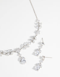 Silver Diamond Simulant Floral Necklace & Earrings Set - link has visual effect only