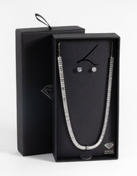 Rhodium Diamond Simulant Baguette Necklace & Earrings Set - link has visual effect only