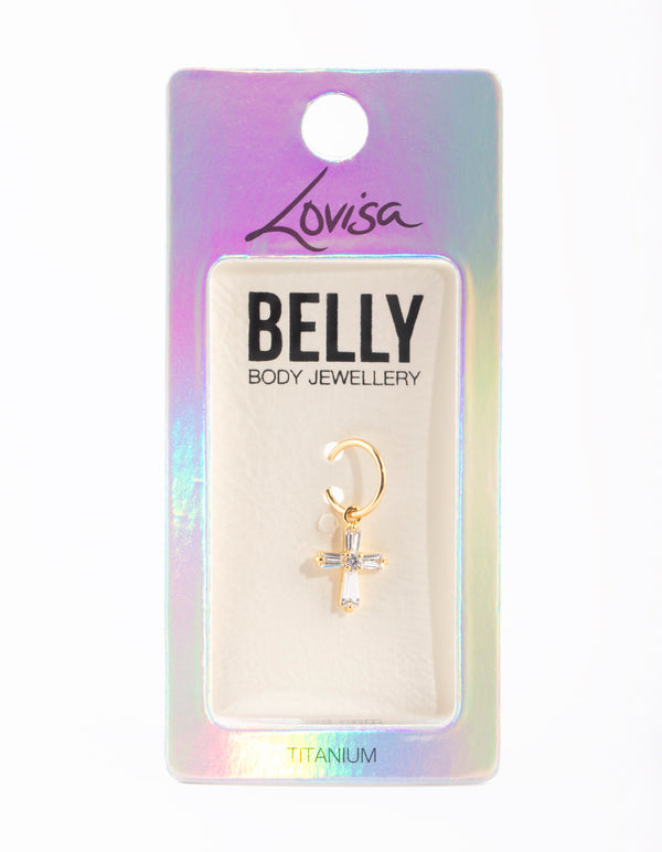 Gold Plated Titanium Diamante Belly Ring