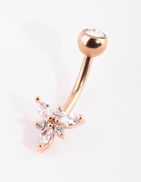 Rose Gold Plated Titanium Diamante Belly Bar